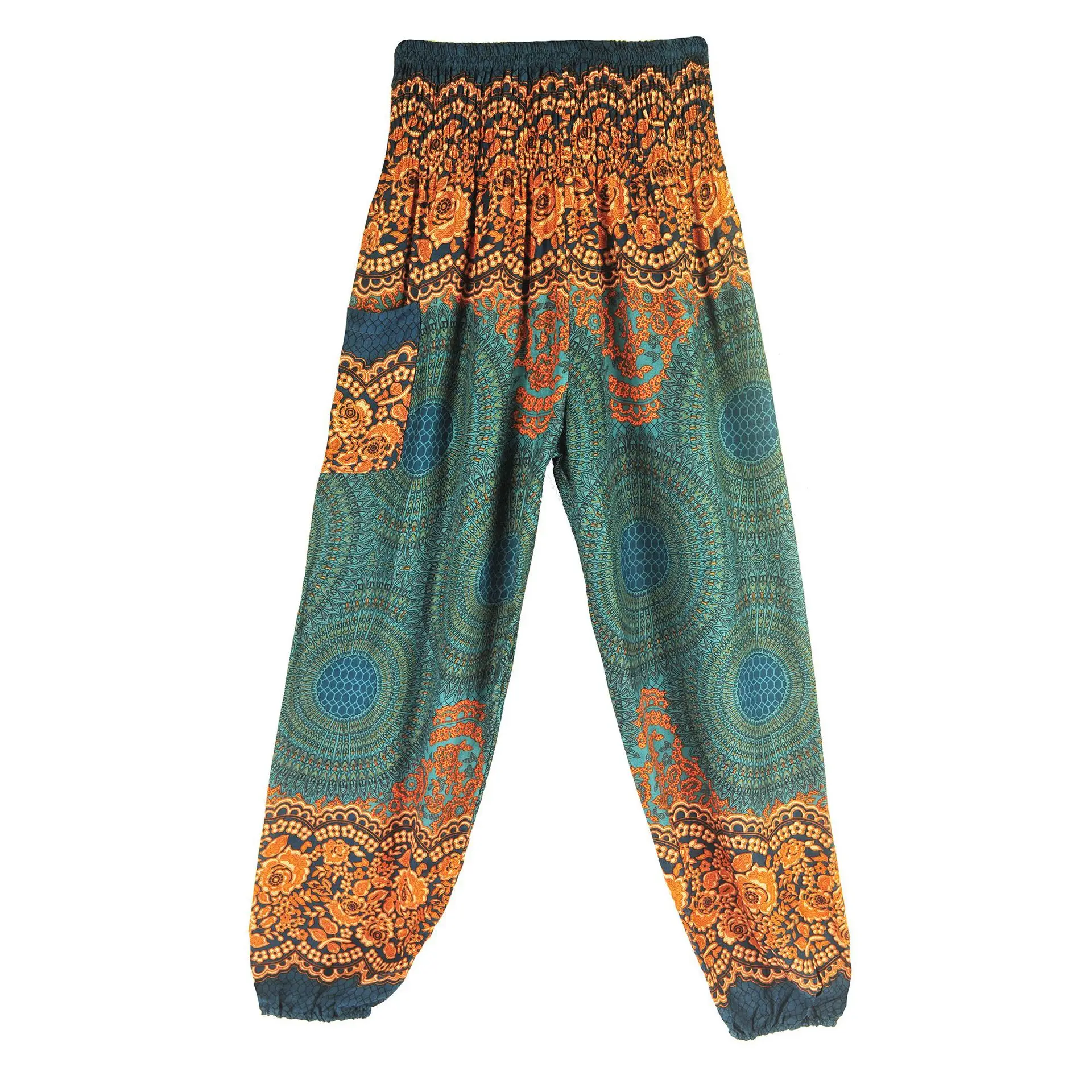 Bohemian Rayon Yoga Pants Red Blue Pattern