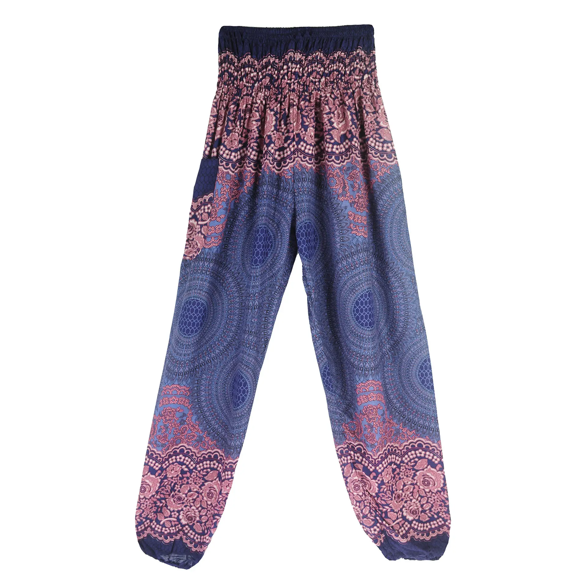 Bohemian Rayon Yoga Pants Red Blue Pattern