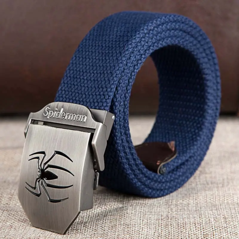 Men's Black Striped Canvas Belt with Logo