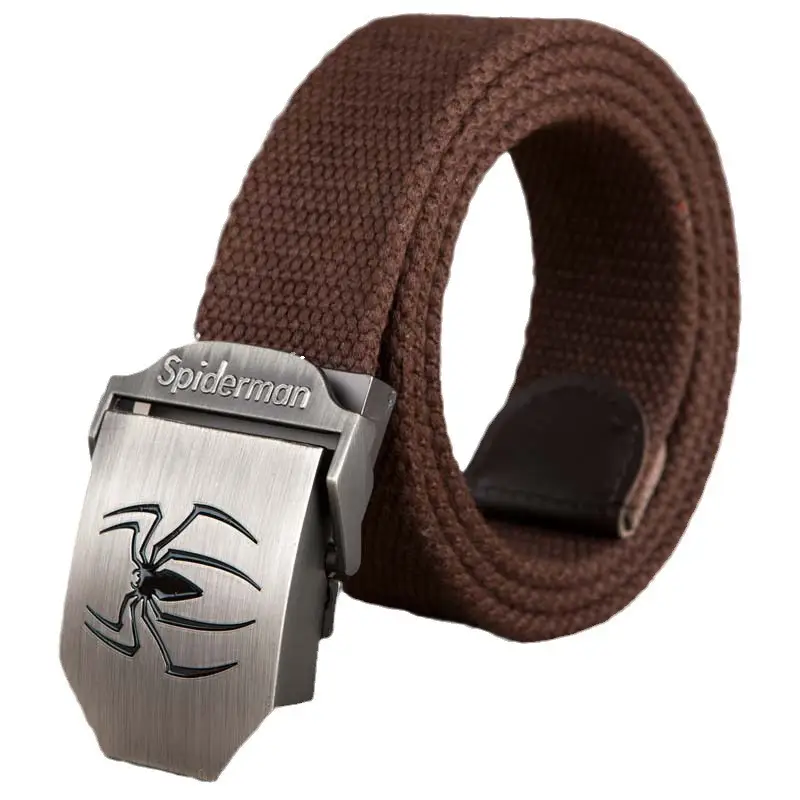 Men's Black Striped Canvas Belt with Logo