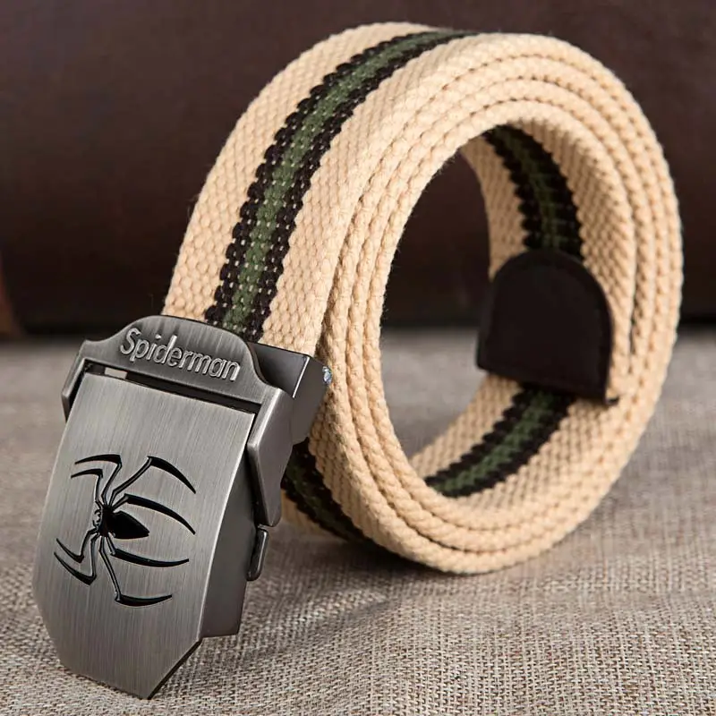 Men's Black Striped Canvas Belt with Logo