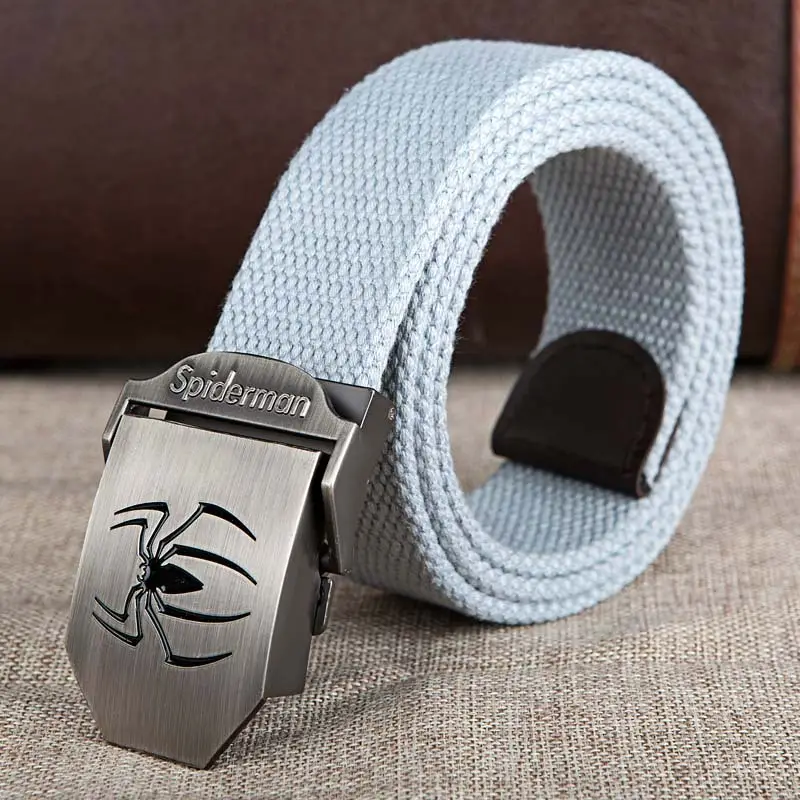 Men's Black Striped Canvas Belt with Logo