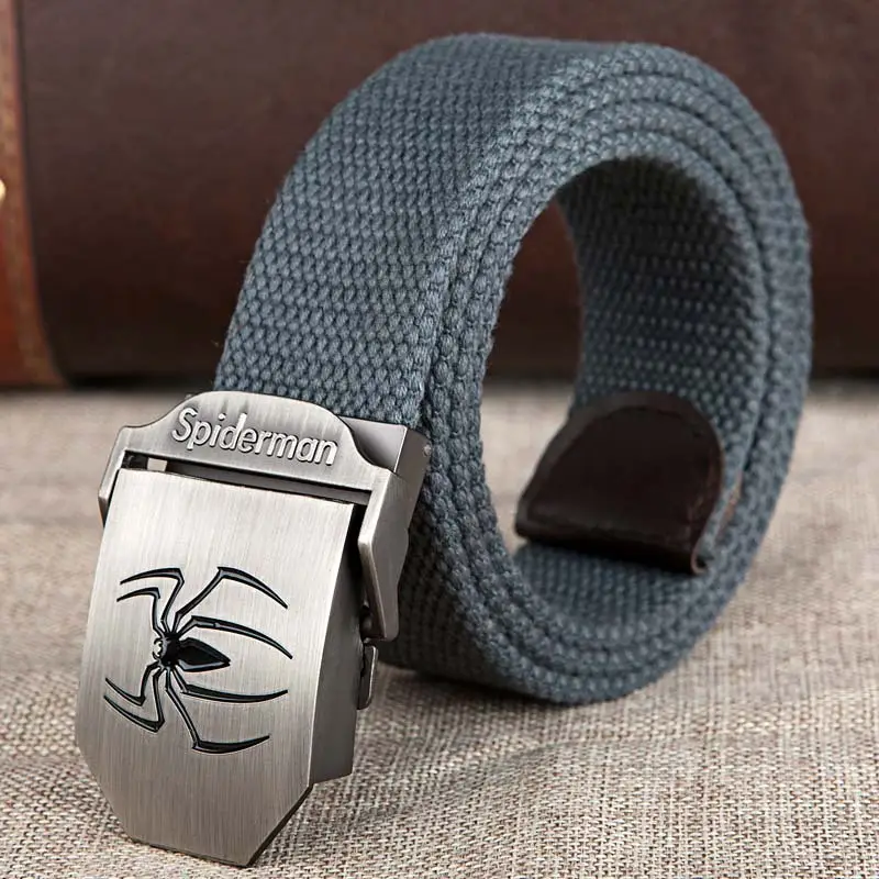 Men's Black Striped Canvas Belt with Logo