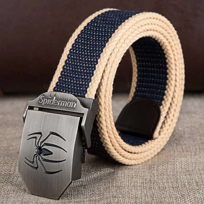 Men's Black Striped Canvas Belt with Logo