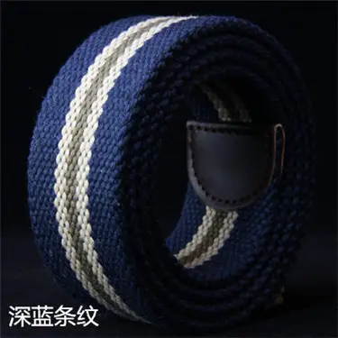 Men's Black Striped Canvas Belt with Logo