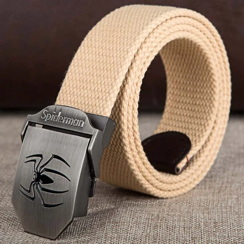 Men's Black Striped Canvas Belt with Logo