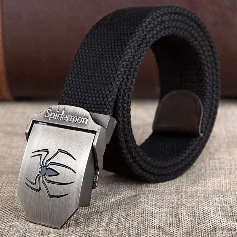 Men's Black Striped Canvas Belt with Logo