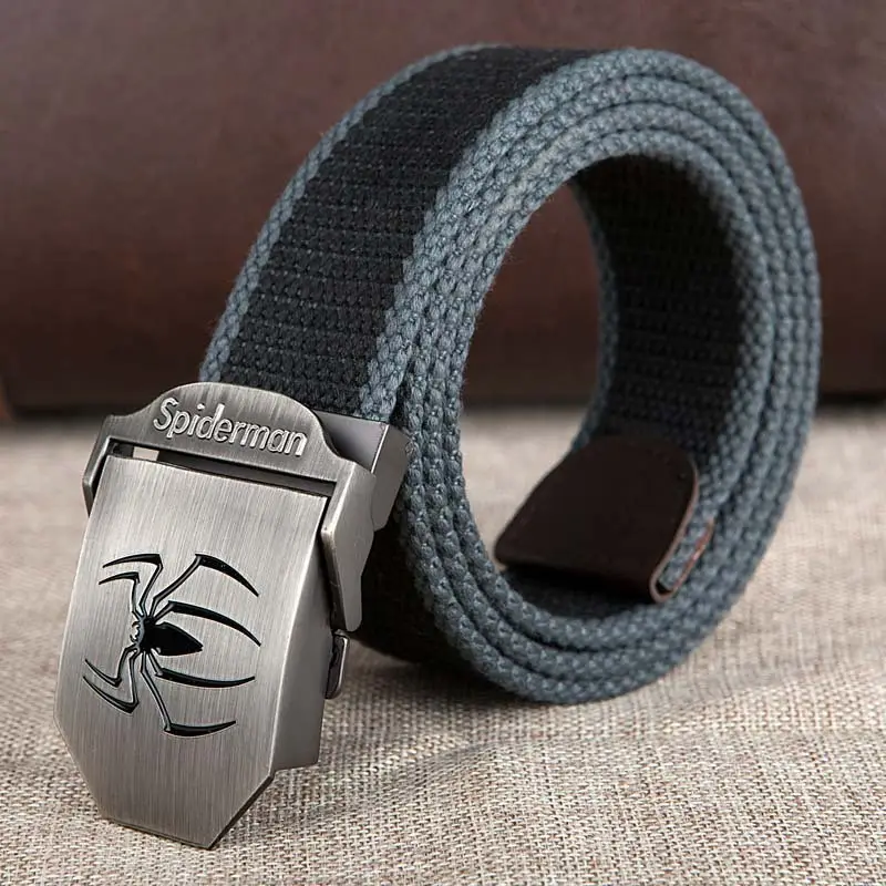 Men's Black Striped Canvas Belt with Logo
