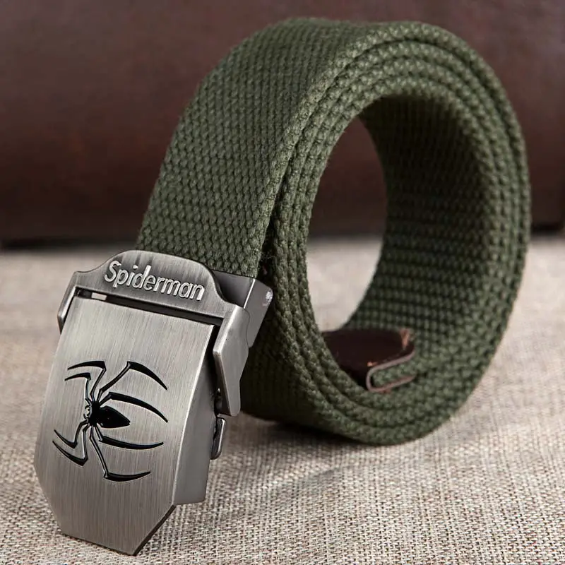 Men's Black Striped Canvas Belt with Logo