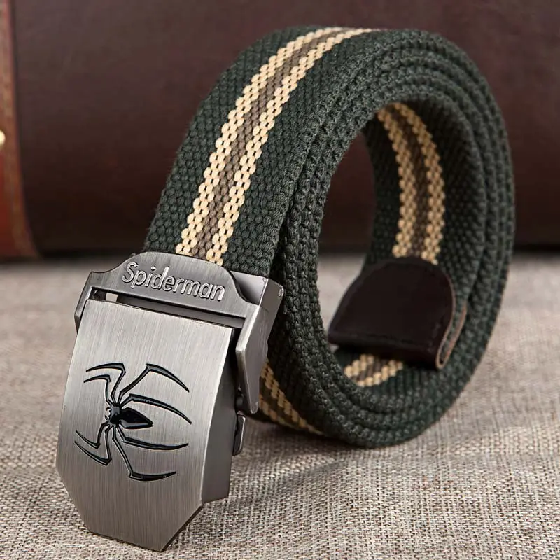Men's Black Striped Canvas Belt with Logo