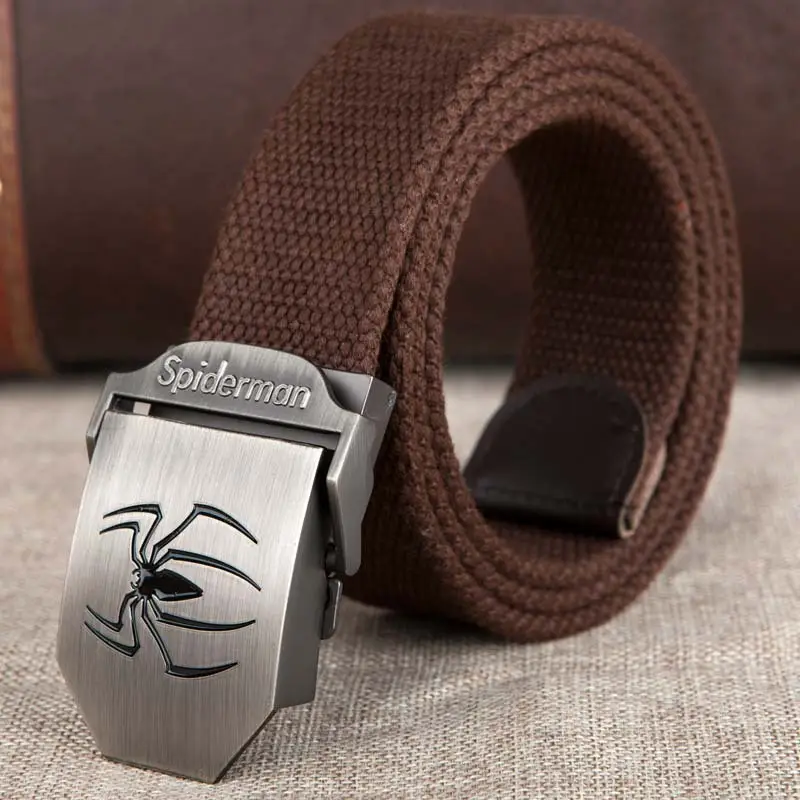 Men's Black Striped Canvas Belt with Logo