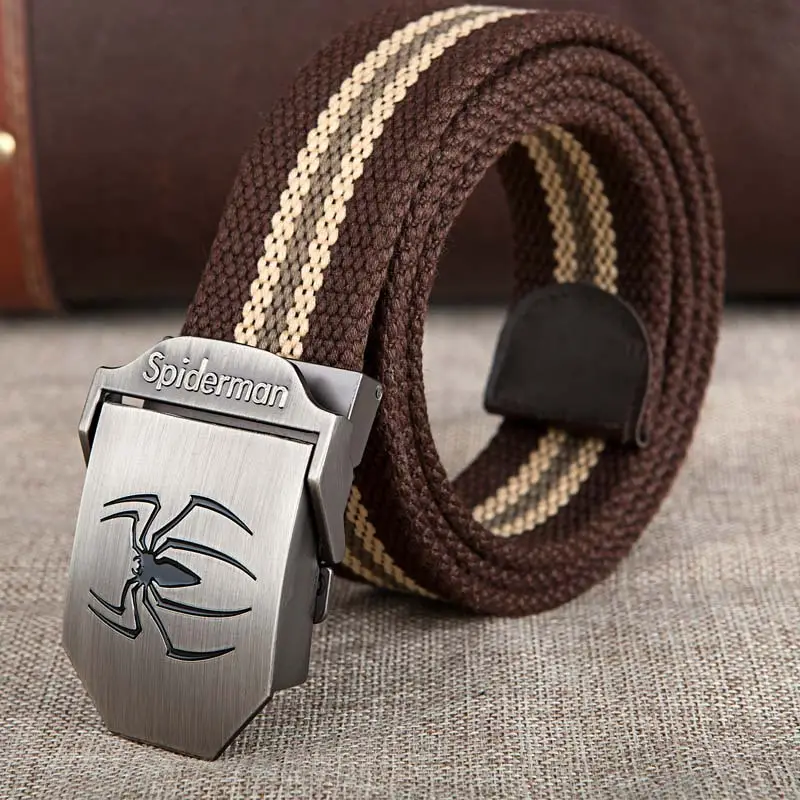 Men's Black Striped Canvas Belt with Logo