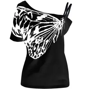 Women Off-Shoulder Butterfly Print T-Shirt White — feature 31