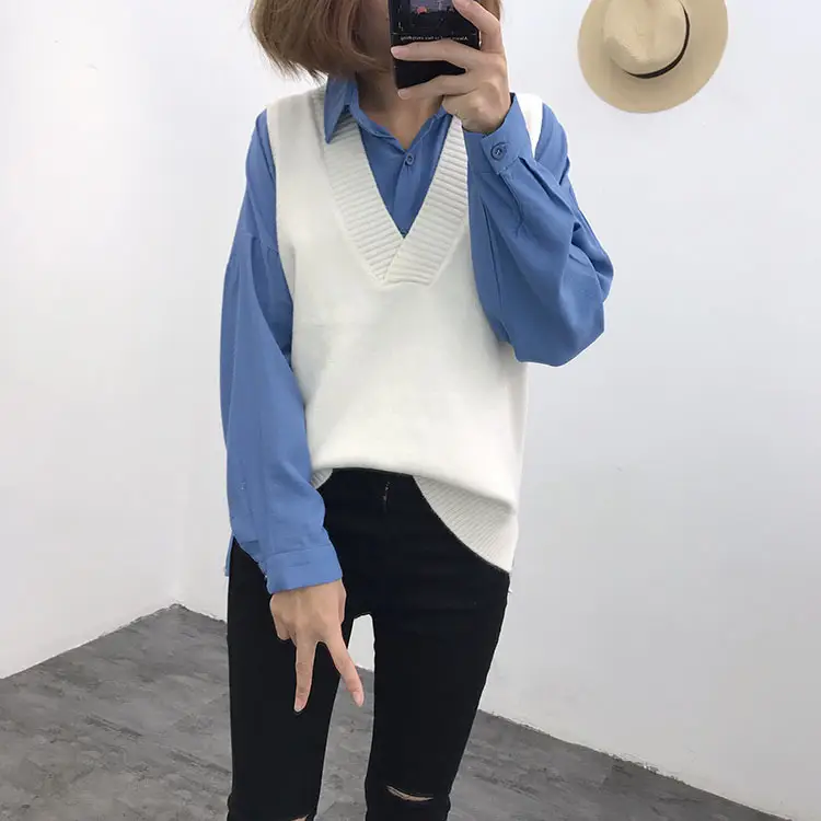Grey V-Neck Knitted Vest for Women - Image 6