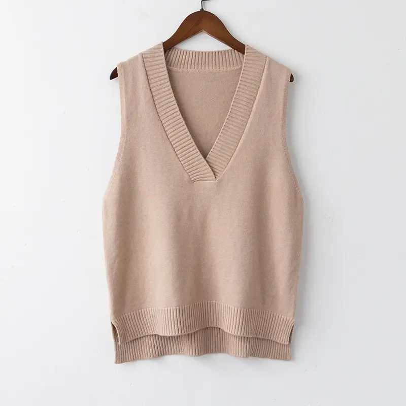 Grey V-Neck Knitted Vest for Women - Image 2