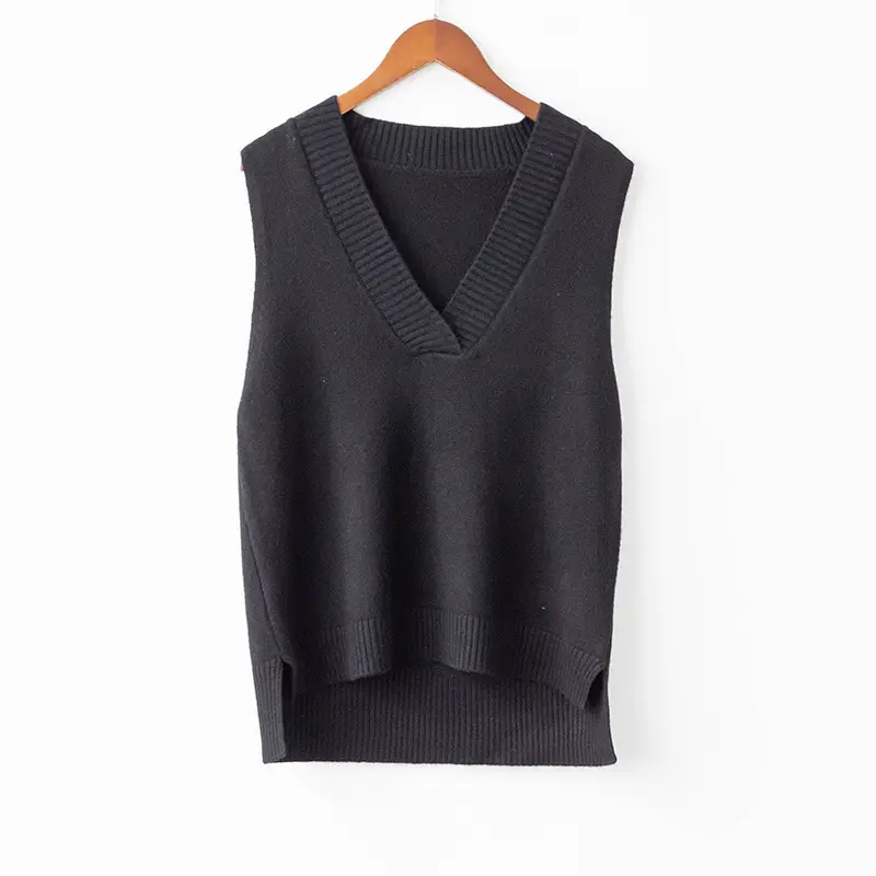 Grey V-Neck Knitted Vest for Women - Image 4