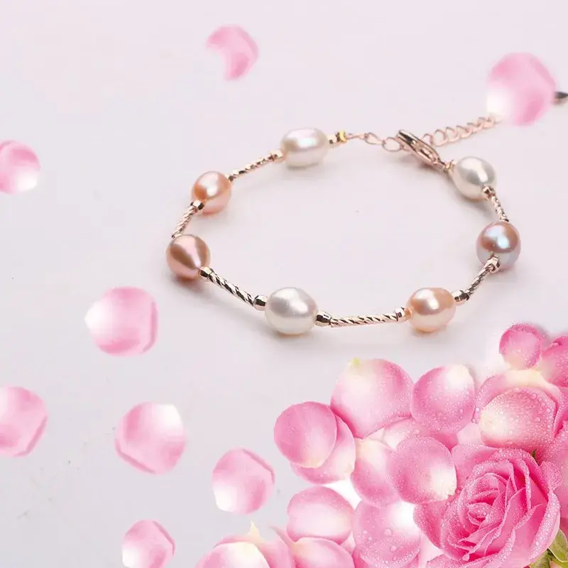 Small Fresh Handmade Pearl Bracelet 7-8mm Mixed Color - Image 3