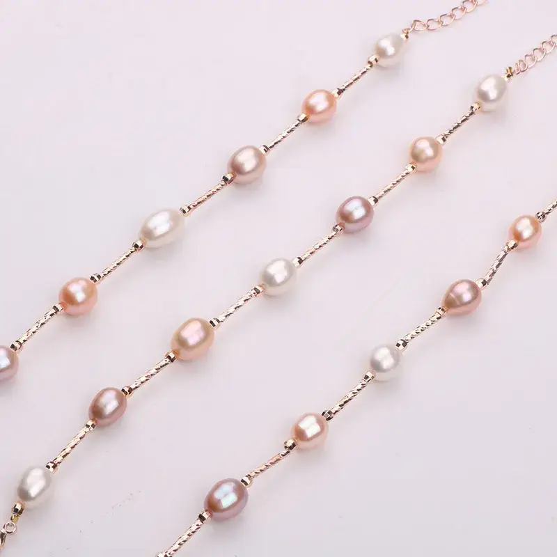 Small Fresh Handmade Pearl Bracelet 7-8mm Mixed Color - Image 4