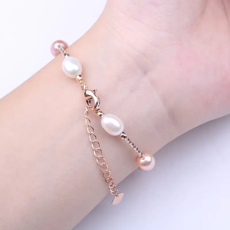 Small Fresh Handmade Pearl Bracelet 7-8mm Mixed Color - Image 5
