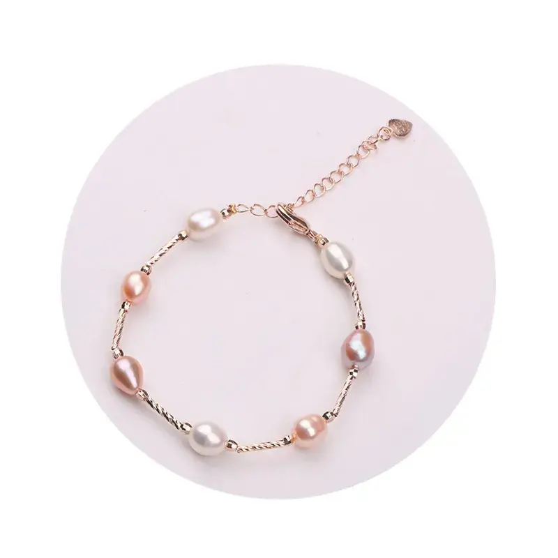 Small Fresh Handmade Pearl Bracelet 7-8mm Mixed Color - Image 6