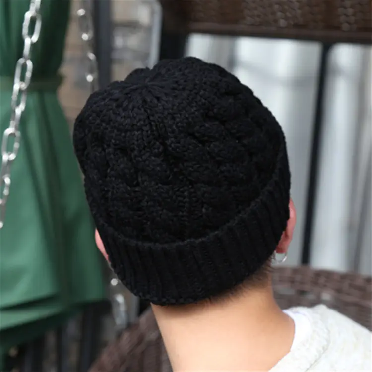 Men Winter Twist Knit Wool Cap Grey Windproof - Image 8