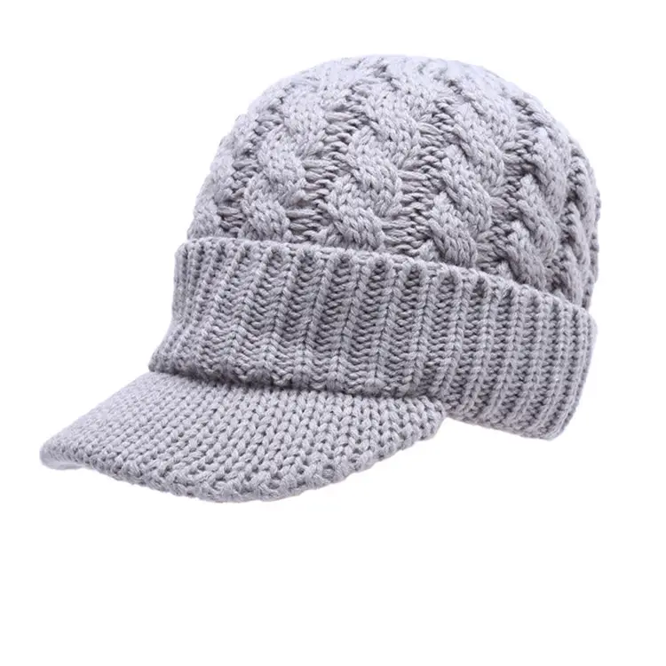 Men Winter Twist Knit Wool Cap Grey Windproof - Image 11
