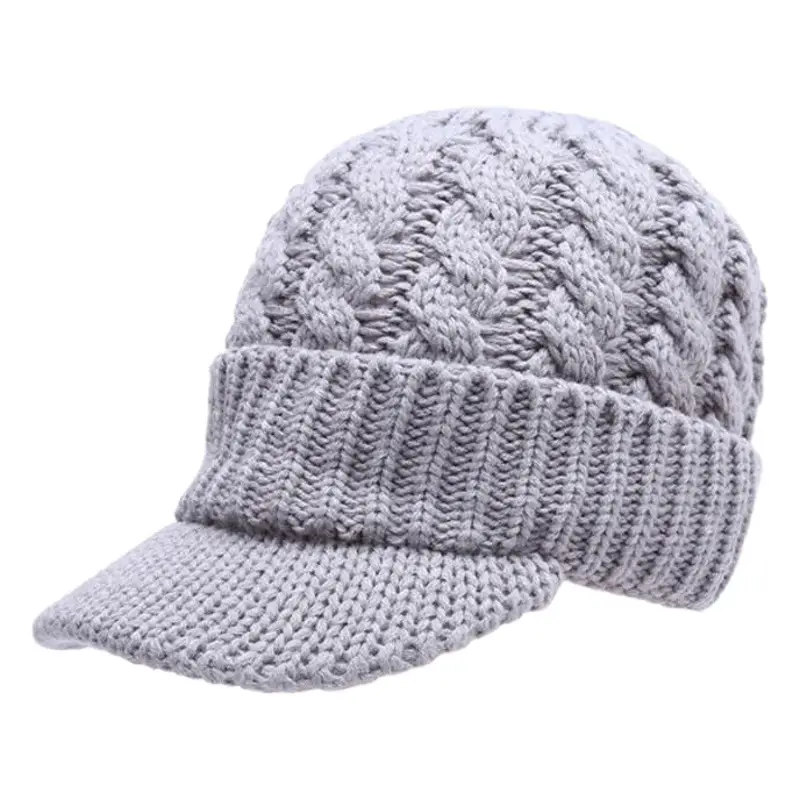 Men Winter Twist Knit Wool Cap Grey Windproof