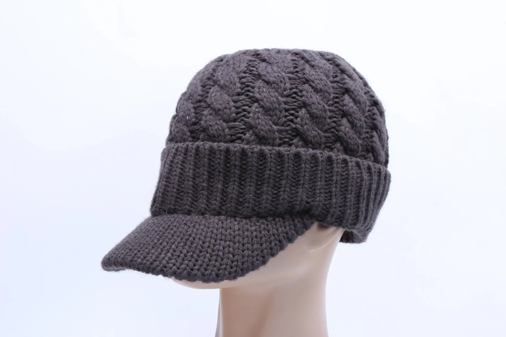 Men Winter Twist Knit Wool Cap Grey Windproof - Image 4