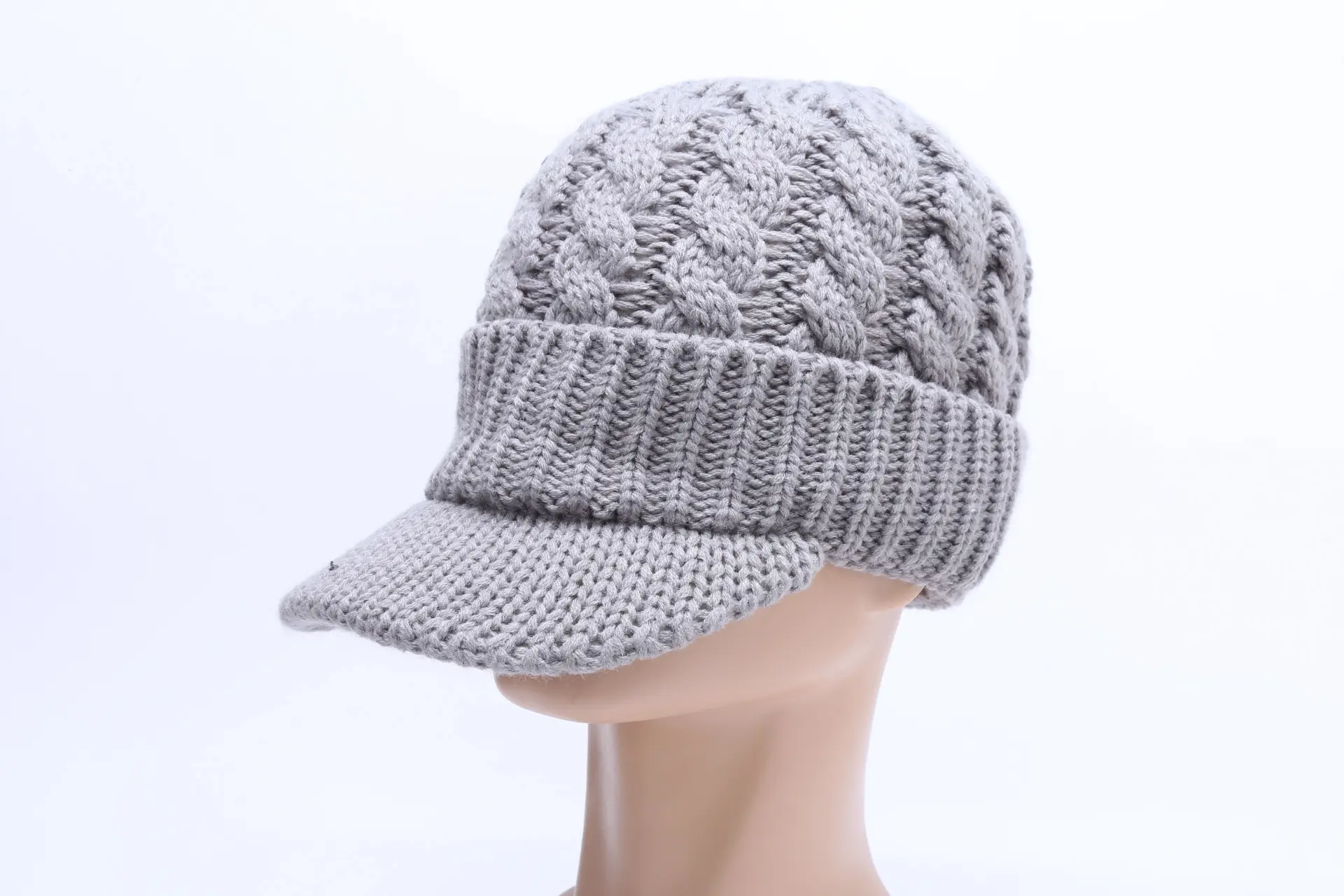 Men Winter Twist Knit Wool Cap Grey Windproof - Image 6