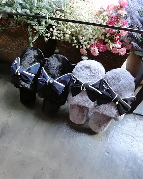 Korean Style Design Small Fresh Style Handmade Bow Women Slippers Fashionable Handmade Imitation Wool Household Baotou Cotton Slippers