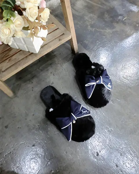 Korean Style Design Small Fresh Style Handmade Bow Women Slippers Fashionable Handmade Imitation Wool Household Baotou Cotton Slippers