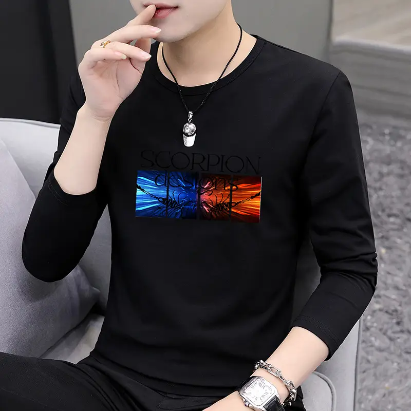 Autumn Men Printed Crewneck T-Shirt Grey Slim Fit - Image 7