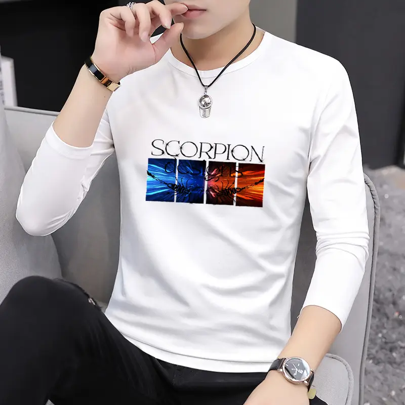Autumn Men Printed Crewneck T-Shirt Grey Slim Fit - Image 6