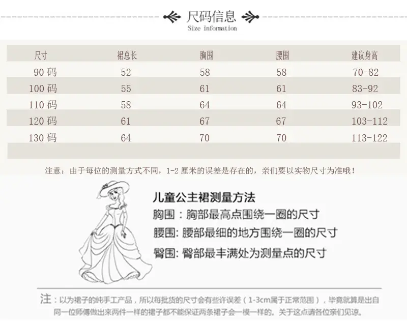 小童裙尺寸表