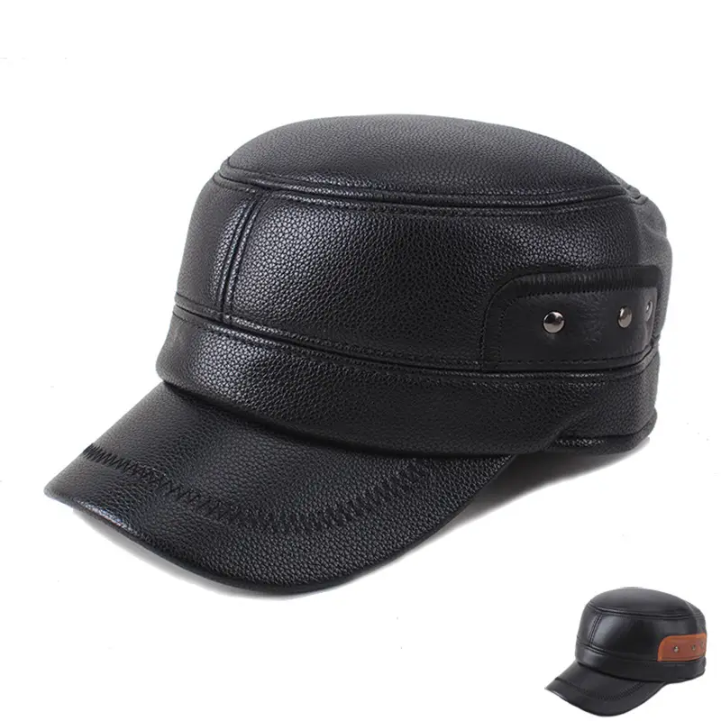 Winter Leather Baseball Cap for Men Black - Image 3