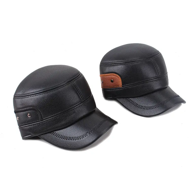 Winter Leather Baseball Cap for Men Black - Image 4