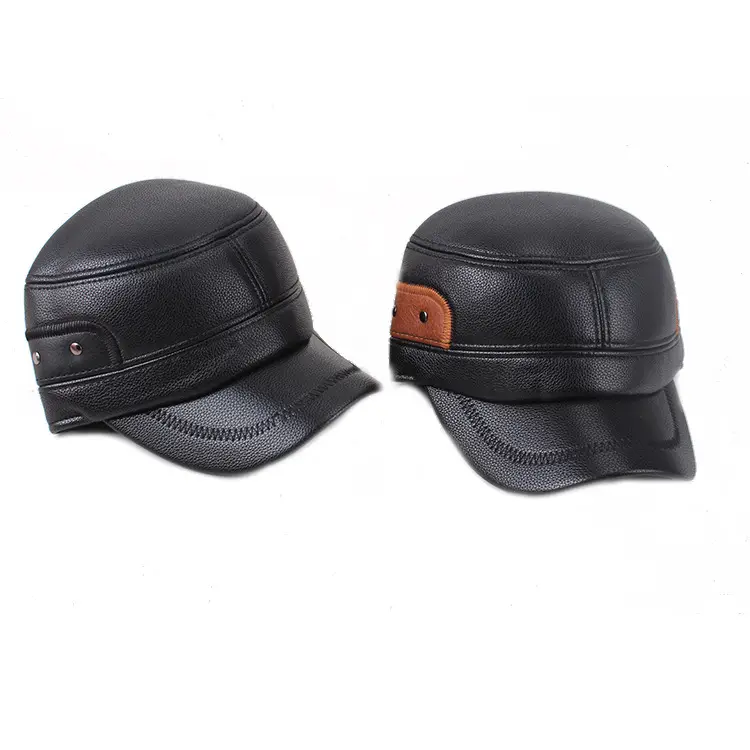 Winter Leather Baseball Cap for Men Black - Image 5