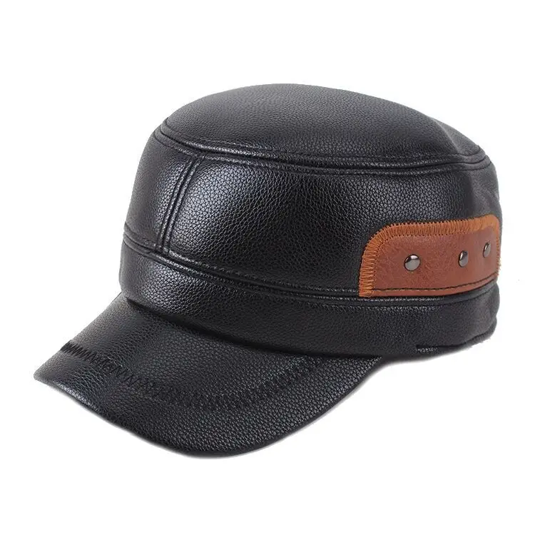 Winter Leather Baseball Cap for Men Black - Image 2