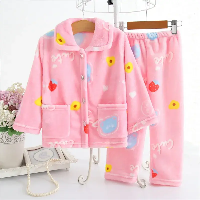 Pink Bunny Flannel Pajamas for Girls Boys Medium Large