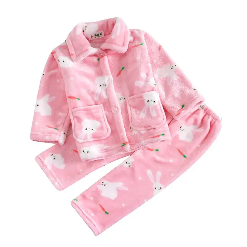 Pink Bunny Flannel Pajamas for Girls Boys Medium Large
