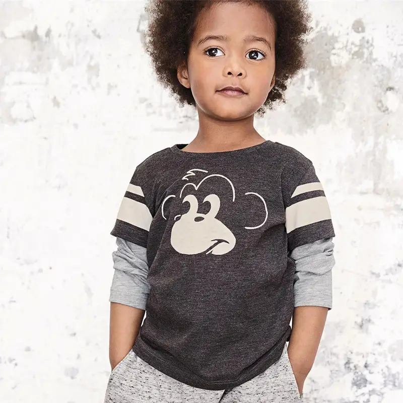 New Long-Sleeved Kids T-Shirt Black White Ghost Print