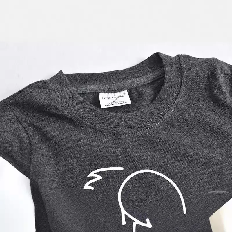 New Long-Sleeved Kids T-Shirt Black White Ghost Print