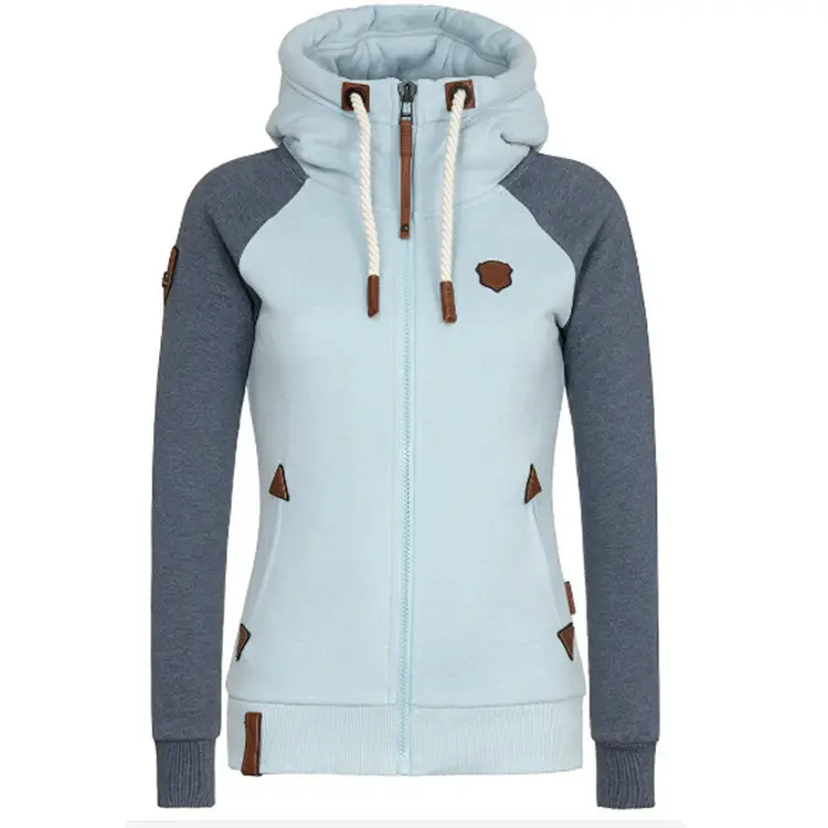 Women Hooded Sweatshirt Light Blue Gray Full Zip - Image 3
