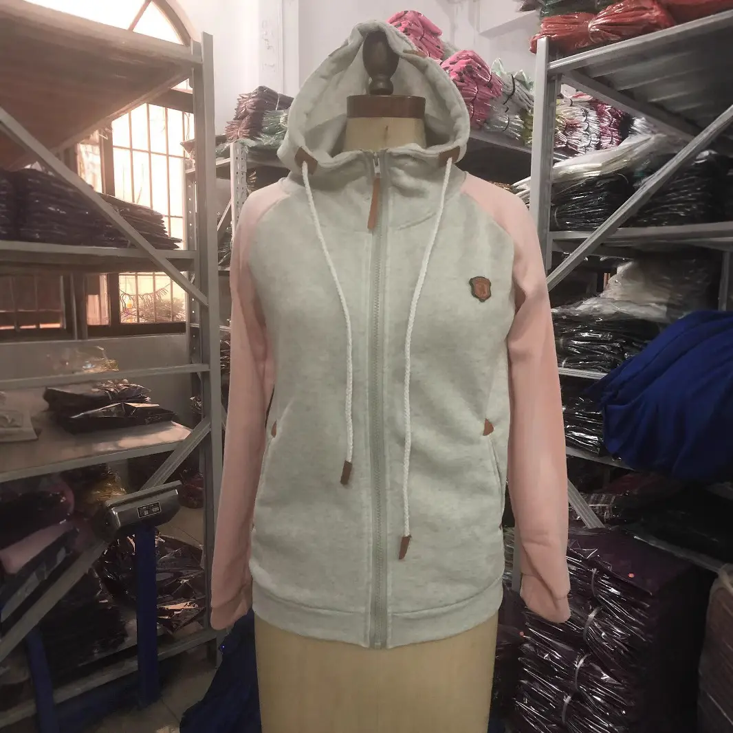 Women Hooded Sweatshirt Light Blue Gray Full Zip - Image 4