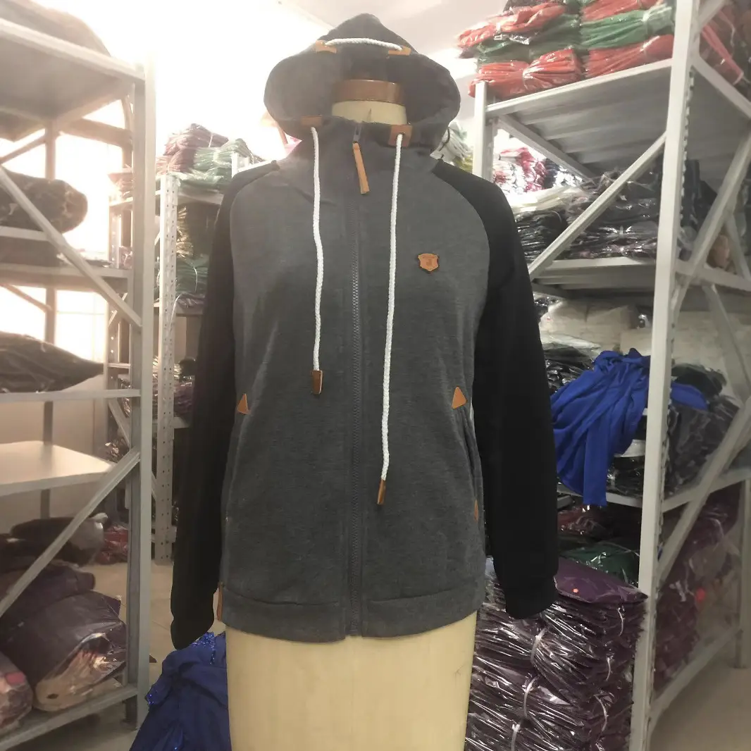Women Hooded Sweatshirt Light Blue Gray Full Zip - Image 5