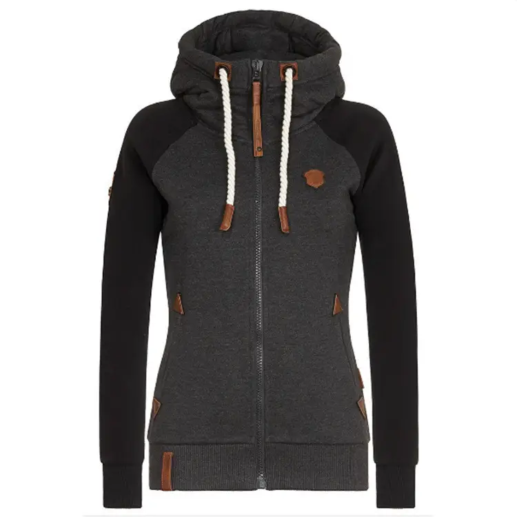 Women Hooded Sweatshirt Light Blue Gray Full Zip - Image 2