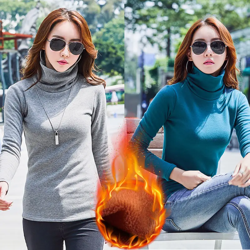 Women Korean Cotton High Collar Long Sleeve T-Shirt