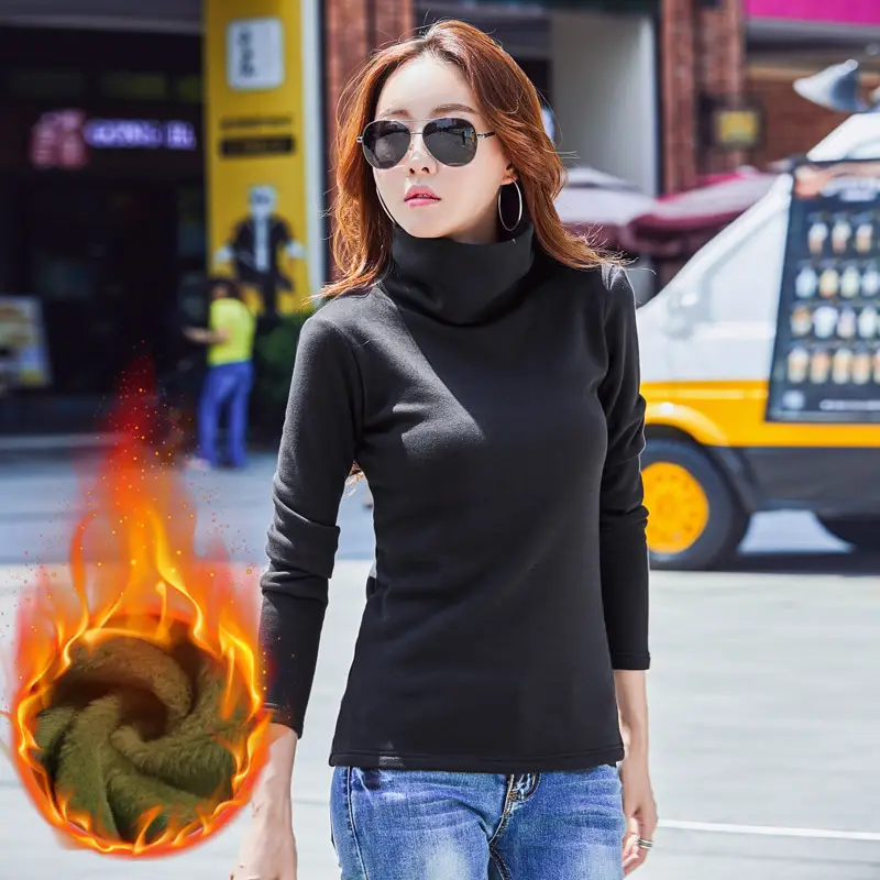 Women Korean Cotton High Collar Long Sleeve T-Shirt