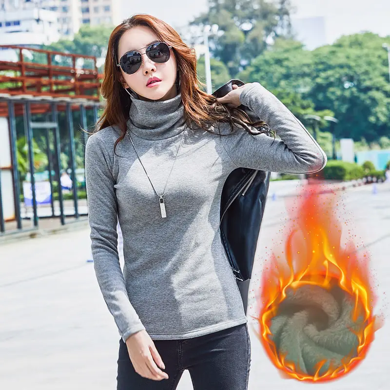 Women Korean Cotton High Collar Long Sleeve T-Shirt