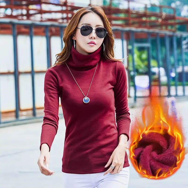 Women Korean Cotton High Collar Long Sleeve T-Shirt